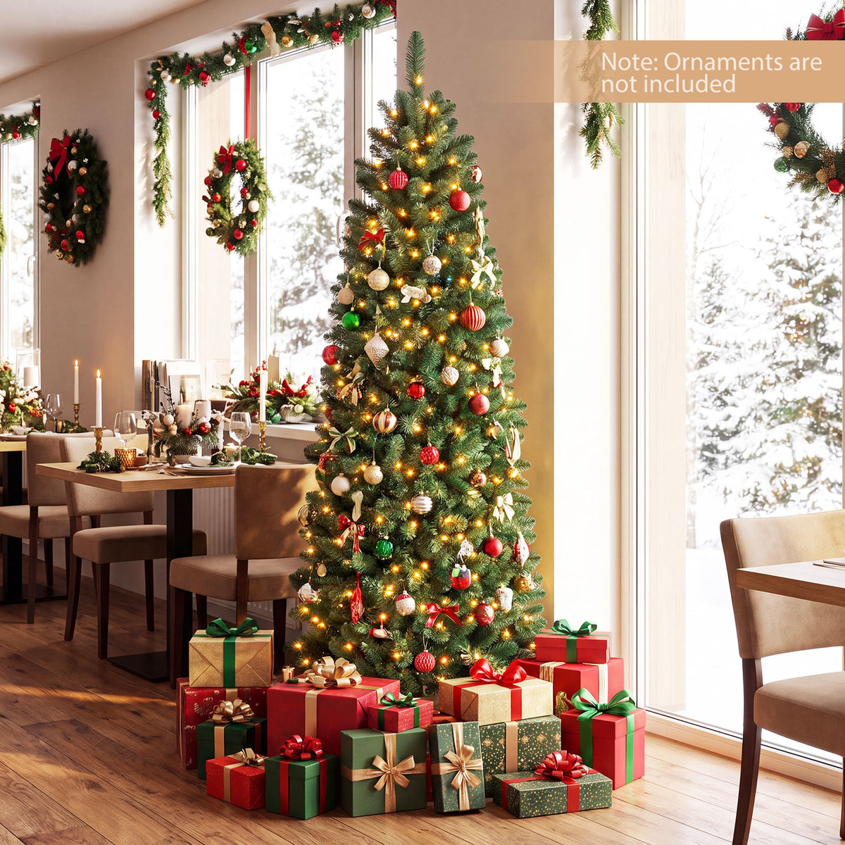Hinged Pencil Xmas Tree with 350/250 Color Changing RGB Lights and Adjustable Brightness Speed-180cm