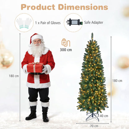 Hinged Pencil Xmas Tree with 350/250 Color Changing RGB Lights and Adjustable Brightness Speed-180cm