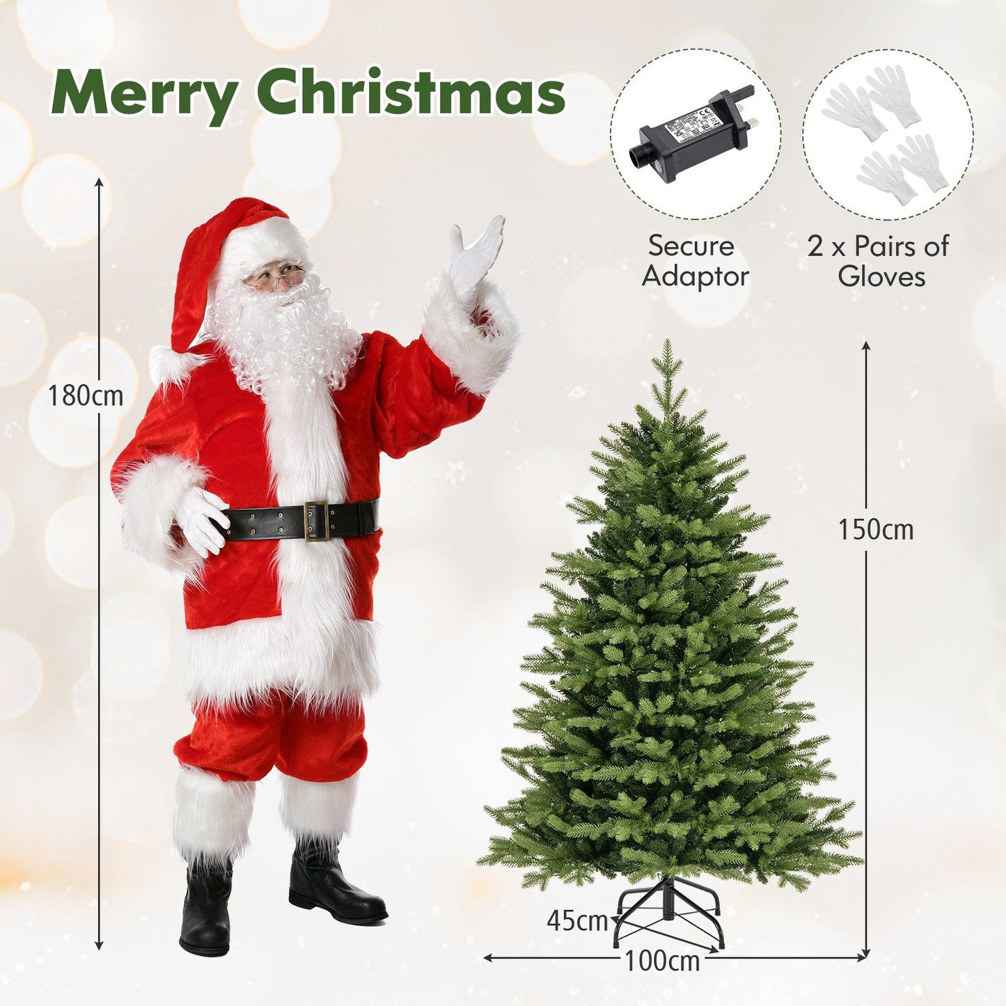 Hinged Christmas Tree with Branch Tips and LED Lights-S