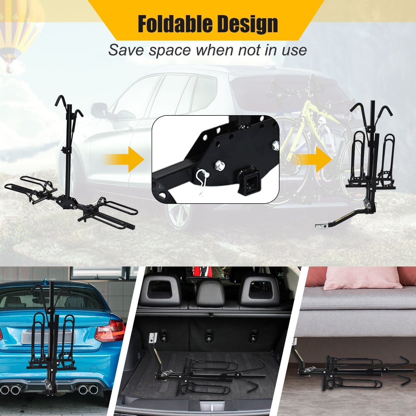 2-bike Hitch Mount Rack with Retractable Tire Cradles