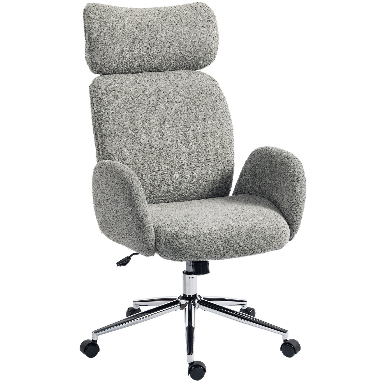 HOMCOM Office Chair with Adjustable Headrest, Spring Pack, Curved Line, Boucle Fabric - Charcoal Grey