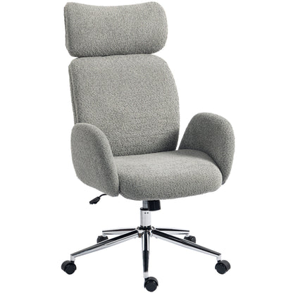 HOMCOM Office Chair with Adjustable Headrest, Spring Pack, Curved Line, Boucle Fabric - Charcoal Grey