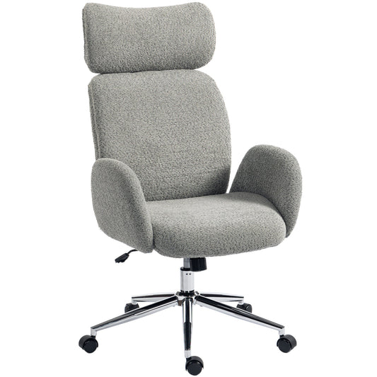HOMCOM Office Chair with Adjustable Headrest, Spring Pack, Curved Line, Boucle Fabric - Charcoal Grey