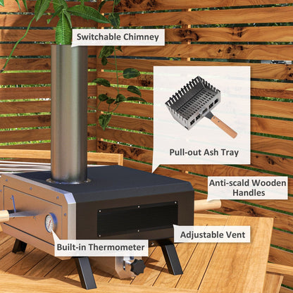 صانعة فرن بيتزا محمولة تعمل بالخشب مع حجر بيتزا دوار 12 بوصة / 30 سم، قشر وغطاء ومقياس حرارة - طهي في الحديقة الخارجية