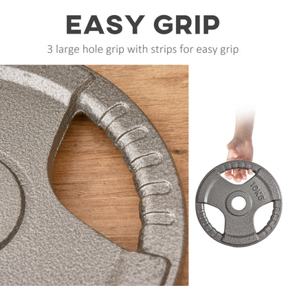 Zestaw 6 żeliwnych ciężarków olimpijskich HOMCOM do uchwytu hantli z otworem 2"/5 cm, 35 kg, talerze hantli, ciężarki do sztangi 2 x 5 kg, 2 x 2,5 kg, 2 x 10 kg