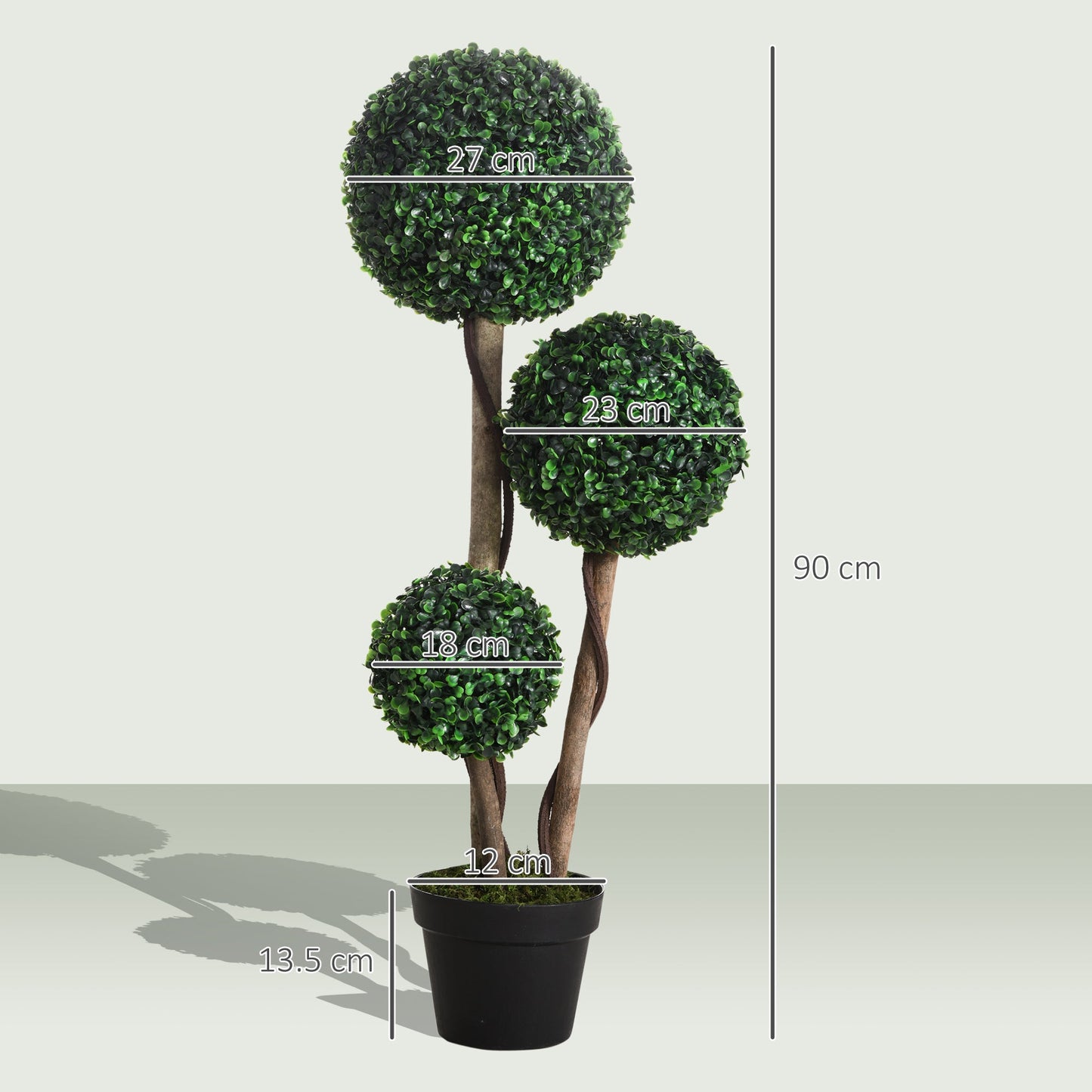 HOMCOM Decorative Artificial Tree Boxwood Ball Topiary Tree in Pot Fake Plant for Home Indoor Outdoor Decor, 90 cm, Dark Green