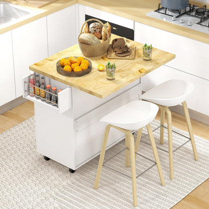 HOMCOM Drop-Leaf Kitchen Island on Wheels Utility Storage Cart with Drawers & Cabinet for Kitchen, Dining & Living Room