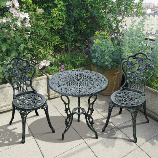 Cast Aluminium Outdoor Patio Garden Bistro Elegant Design Table Chair Set in Antique Green, image 2