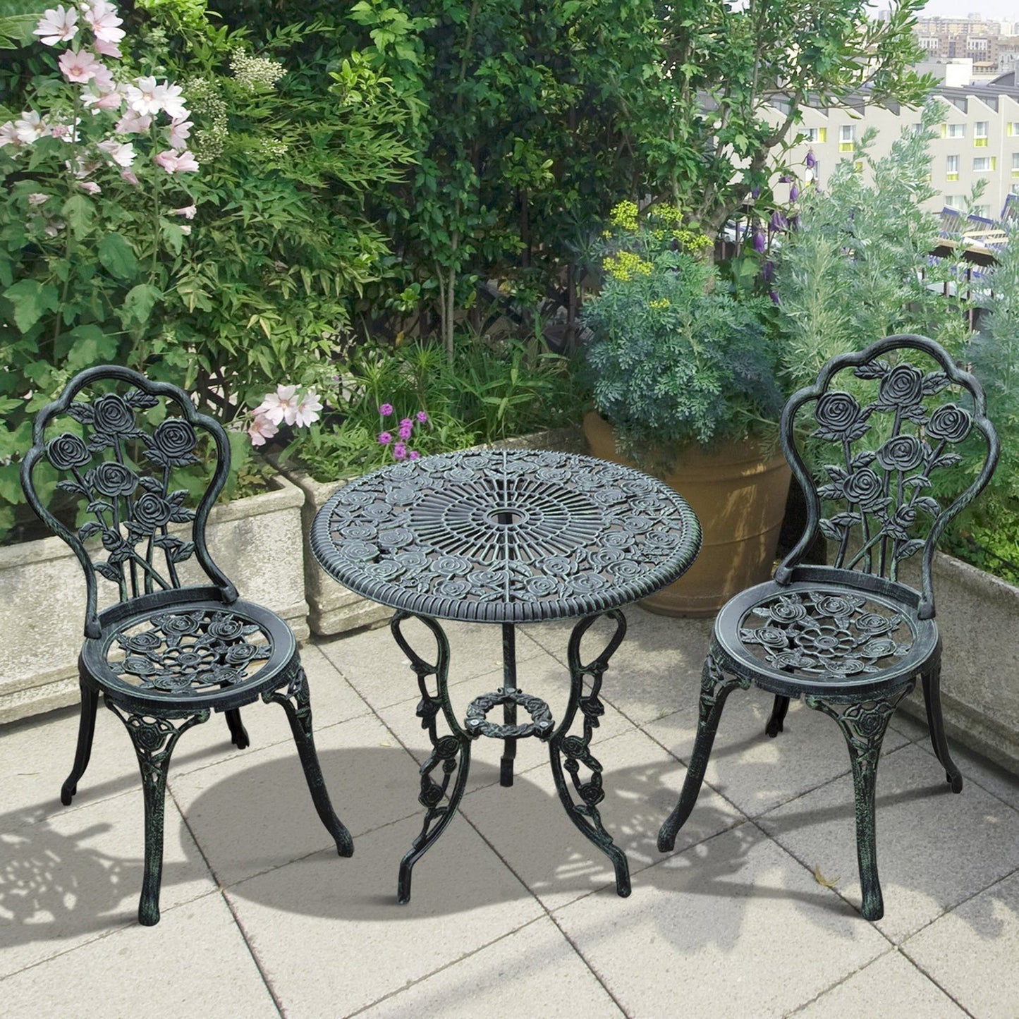 Outsunny Odlew aluminiowy Zestaw krzeseł ogrodowych na patio i do bistro Elegancki design - zielony (3 sztuki)