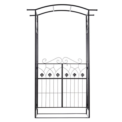 Outsunny Metal Frame Outdoor Garden Entrance Arch w/ Gate Black