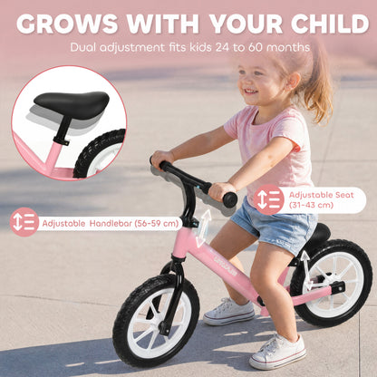AIYAPLAY 11.2" Balance Bike for 2-5 Years, Toddler Bike with Lighting Wheels, Adjustable Seat & Handlebar, 360° Steering, Pink