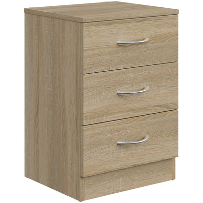 HOMCOM Three-Drawer Simple Bedside Table - Oak