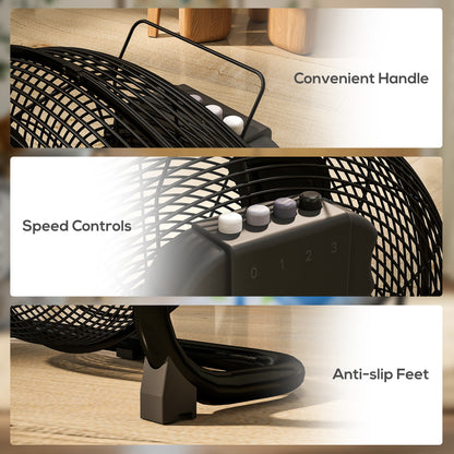 HOMCOM Metal Floor Fan with Tilting, High Velocity, 3 Speed, Portable Gym Fan for Home Office, Black