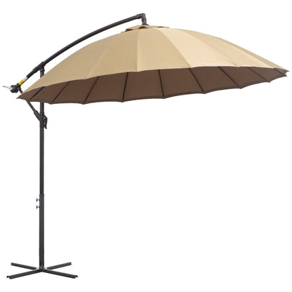 مظلة شمسية من Outsunny 3(m) Cantilever Shanghai Parasol Garden معلقة على شكل موز مع مقبض كرنك، 18 ضلع قوي وقاعدة متقاطعة، بيج