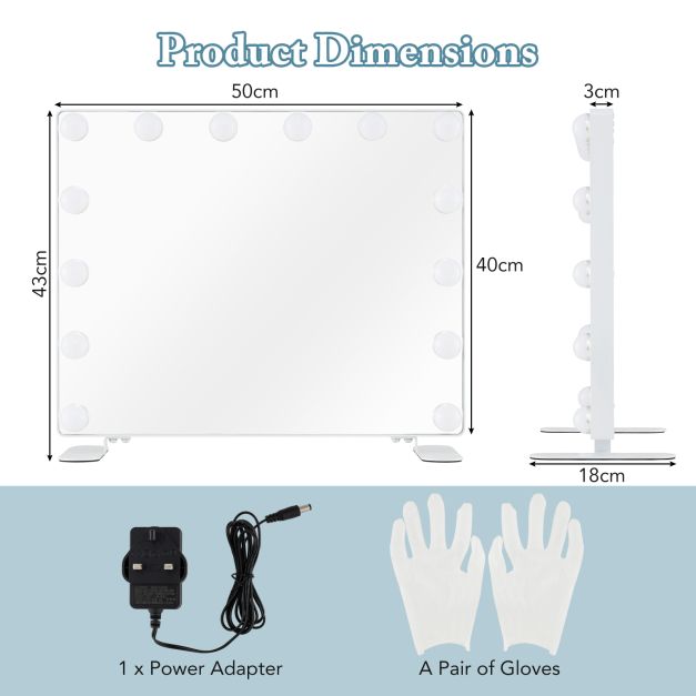 Hollywood Vanity Mirror with 3 Lighting Modes and Adjustable Brightness-White