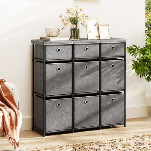 Chest of 6/9 Drawers Home Metal Frame Storage Organizer Unit-Grey-L