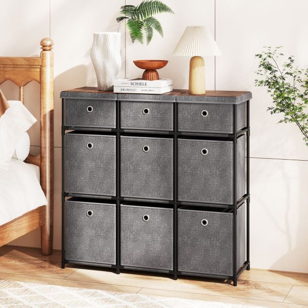 Chest of 6/9 Drawers Home Metal Frame Storage Organizer Unit-Grey-L