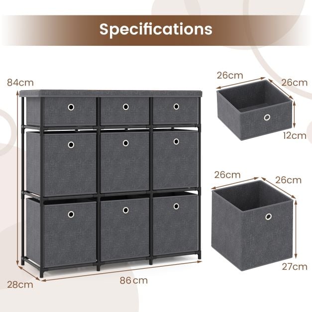 Chest of 6/9 Drawers Home Metal Frame Storage Organizer Unit-Grey-L