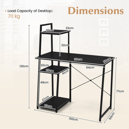 Home Office Desk with Bookshelf and Host Stand-Black
