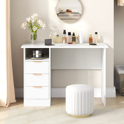 Home Office Desk with Power Outlet and 3 Storage Drawers-White