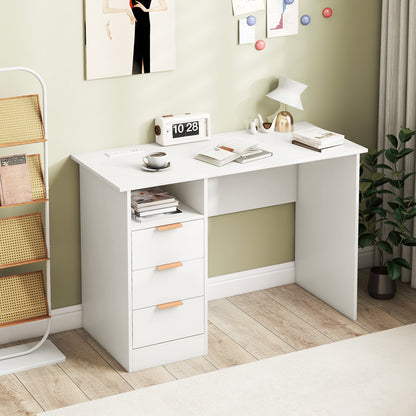 Home Office Desk with Power Outlet and 3 Storage Drawers-White