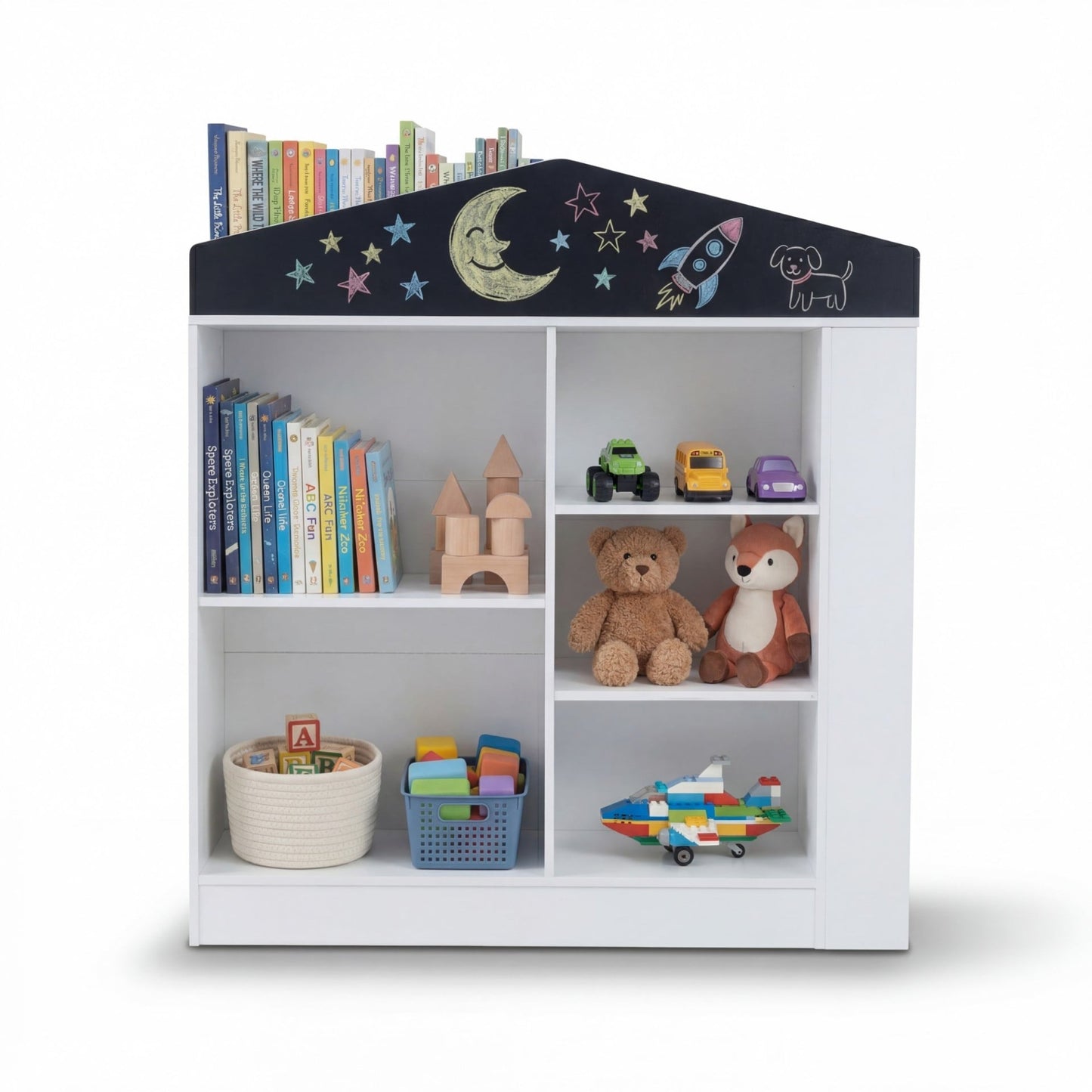 House Shaped Toy Storage Organizer with Compartments and Anti-toppling Kits-White