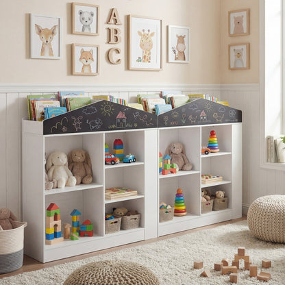 House Shaped Toy Storage Organizer with Compartments and Anti-toppling Kits-White