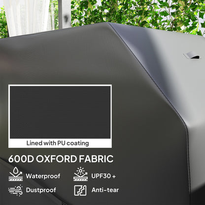 Outsunny BBQ Cover for Rectangular Gas Grill, 600D UPF30+ Oxford Fabric Barbecue Cover for Waterproof Protection Rip-Proof, with Windproof Hook and Loop Fasteners, Vents, 147 x 61 x 122 cm, Black