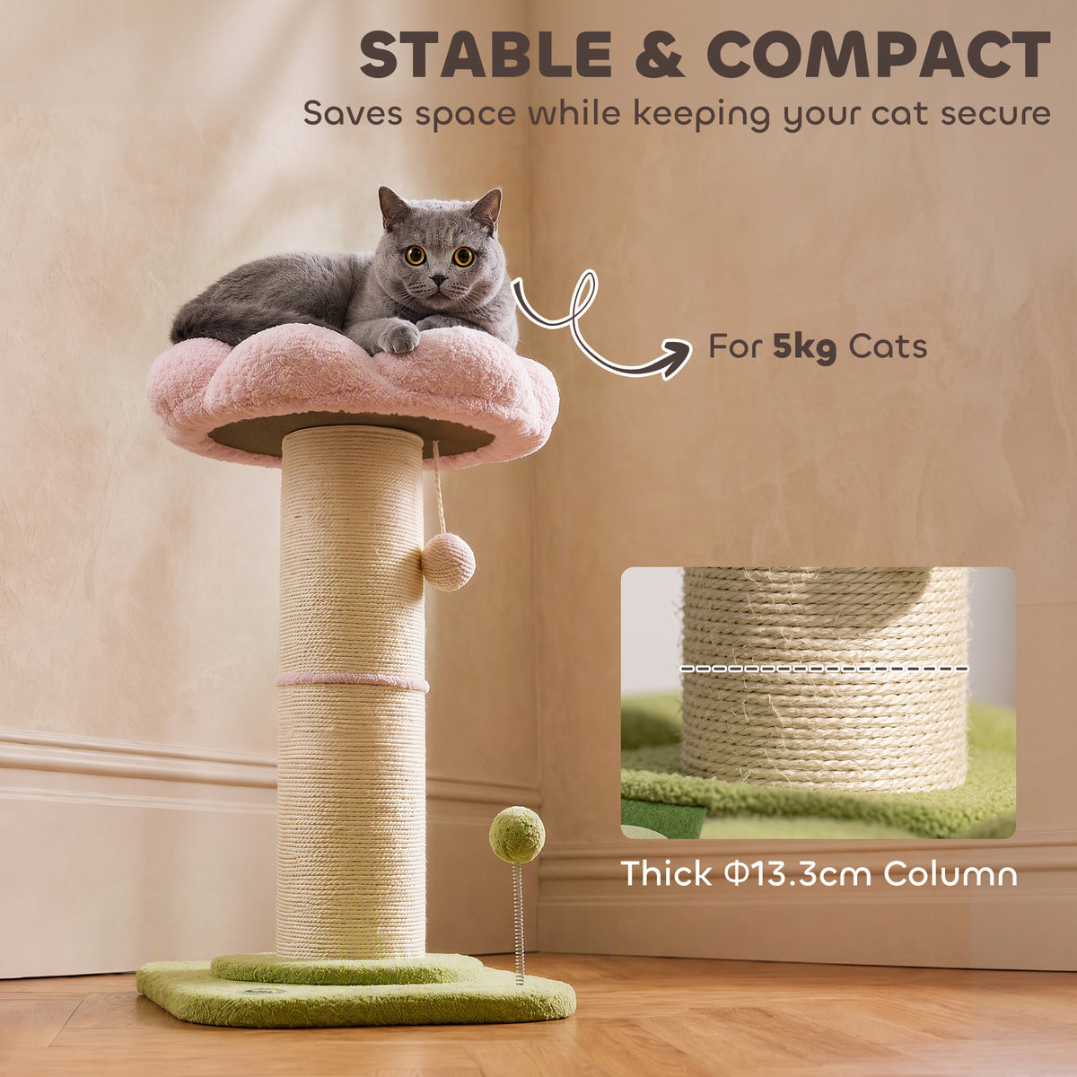 PawHut Cat Tree, Flower Cat Scratching Post with Thick Sisal Post, Dangling & Spring Balls, Bed, Kitty Activity Centre