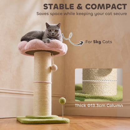 PawHut Cat Tree, Flower Cat Scratching Post with Thick Sisal Post, Dangling & Spring Balls, Bed, Kitty Activity Centre