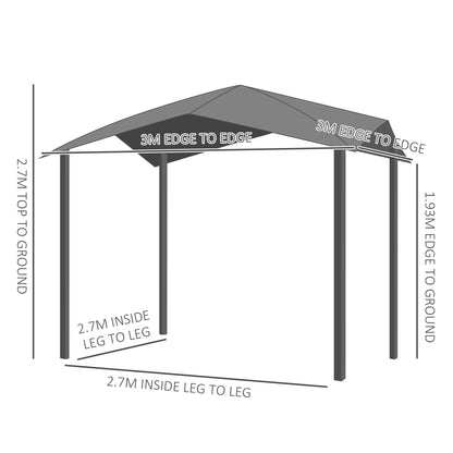 Outsunny 3x3(m) Altana ogrodowa, pawilon ogrodowy, baldachim przeciwsłoneczny, ze stalową ramą, szary