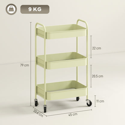 HOMCOM Three-Tier Steel Storage Trolley - Green