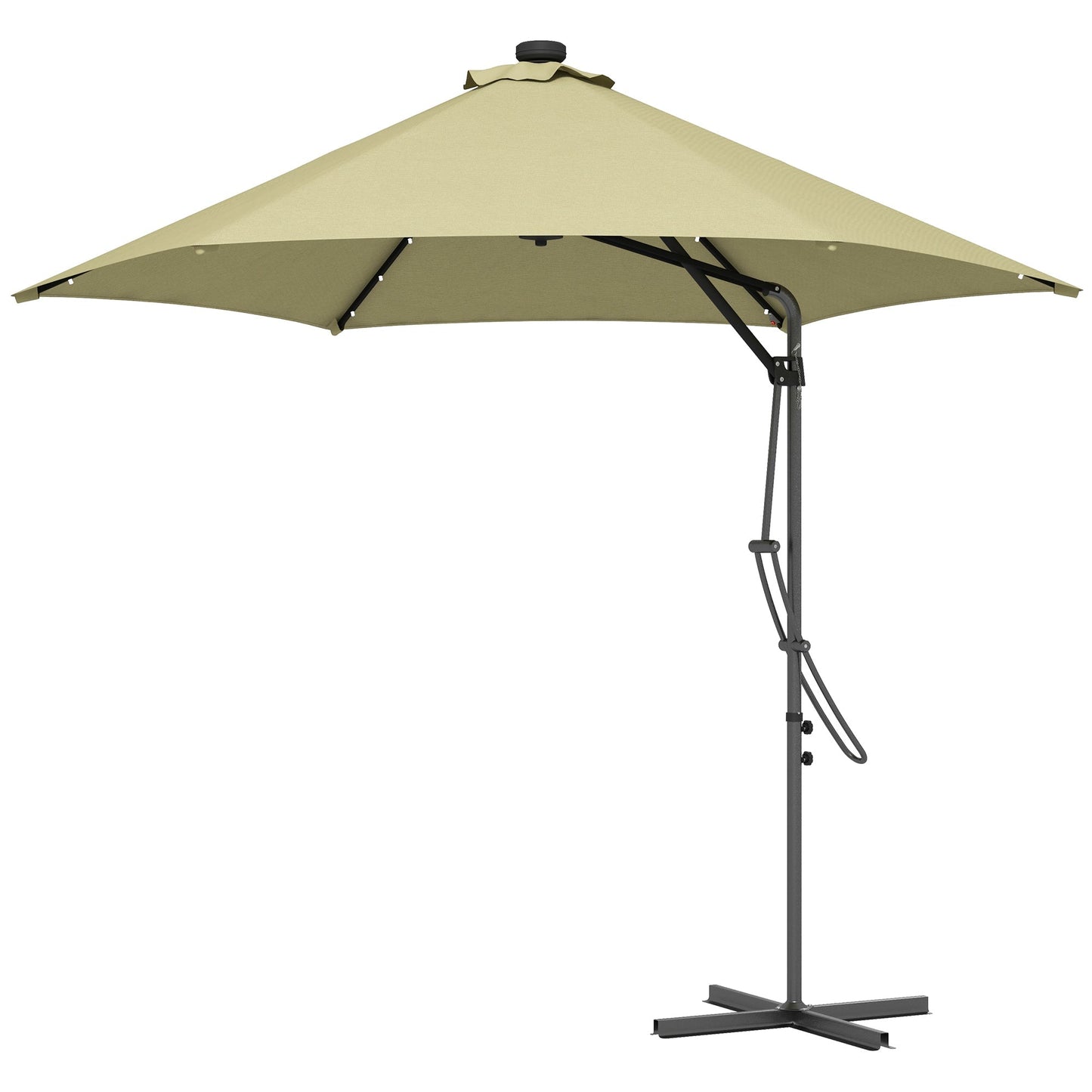 Outsunny 3(m) Garden Parasol Cantilever Umbrella with Solar LED, Cross Base and Waterproof Cover, Beige