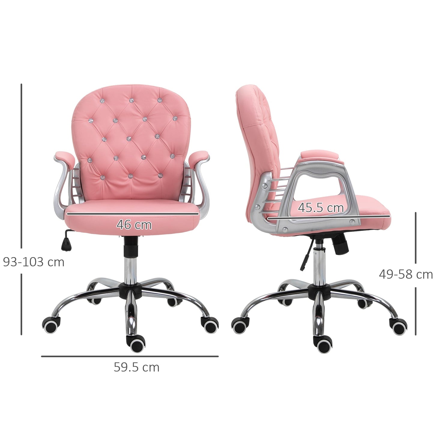 Vinsetto Office Chair Ergonomic 360  Swivel PU Diamante Padded Base 5 Castor Wheels for Home Work Pink