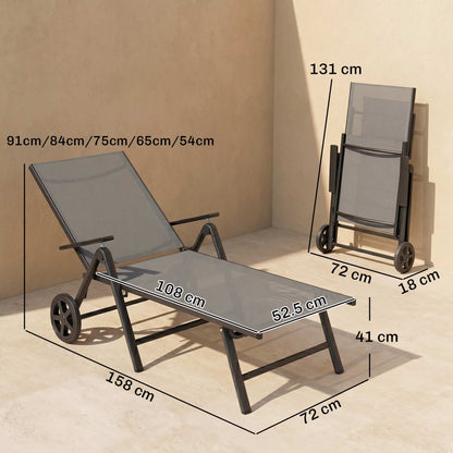 Outsunny Five-Position Reclining Sun Lounger - Grey