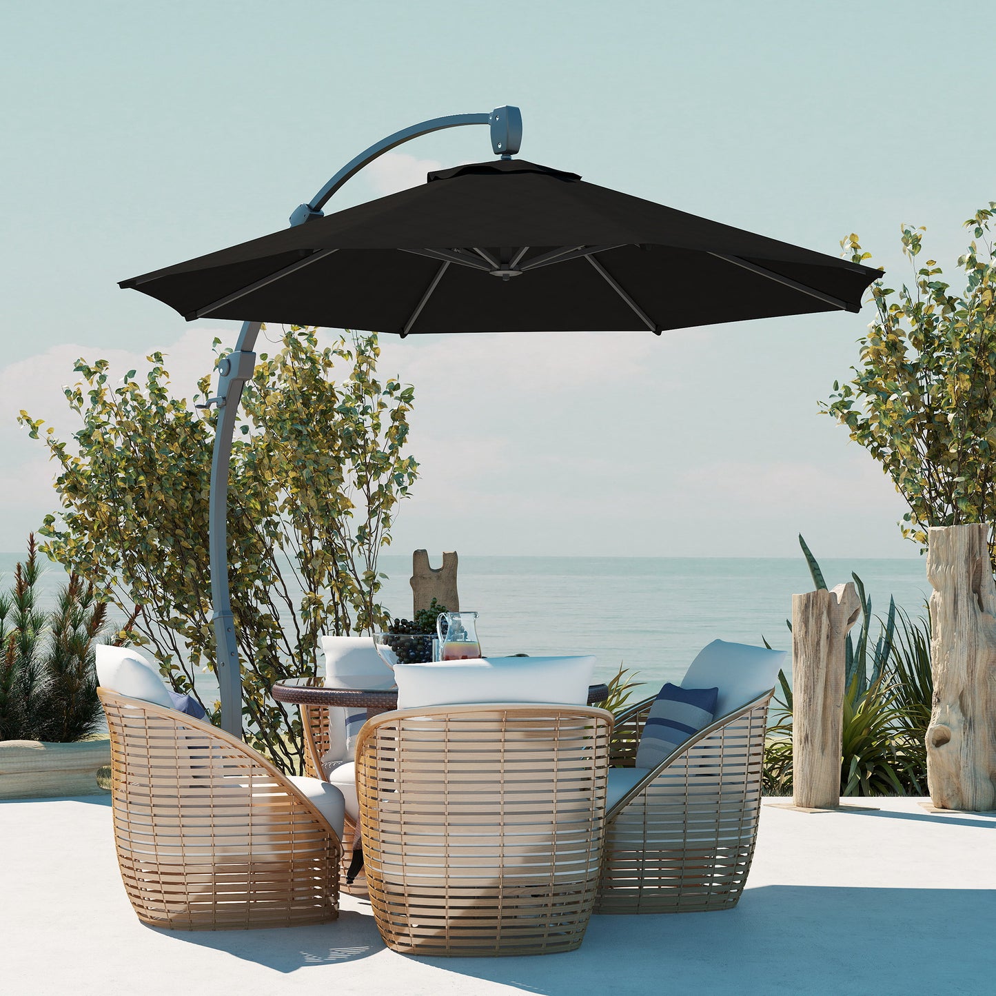 Outsunny 3(m) Parasol ogrodowy z wysięgnikiem, okrągły parasol z korbką, podstawą krzyżową, aluminiową ramą i obrotem 360√Ç¬∞, parasol tarasowy typu banan do ochrony przed słońcem na zewnątrz, czarny