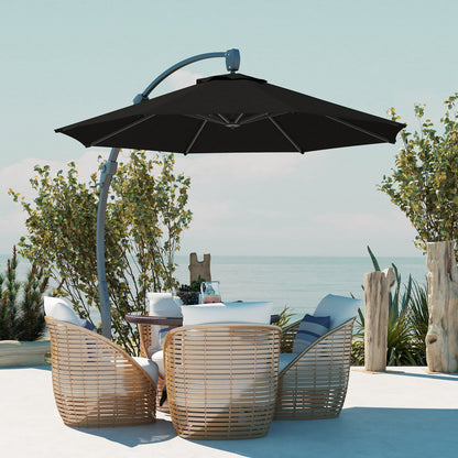 Outsunny 3(m) Parasol ogrodowy z wysięgnikiem, okrągły parasol z korbką, podstawą krzyżową, aluminiową ramą i obrotem 360√Ç¬∞, parasol tarasowy typu banan do ochrony przed słońcem na zewnątrz, czarny