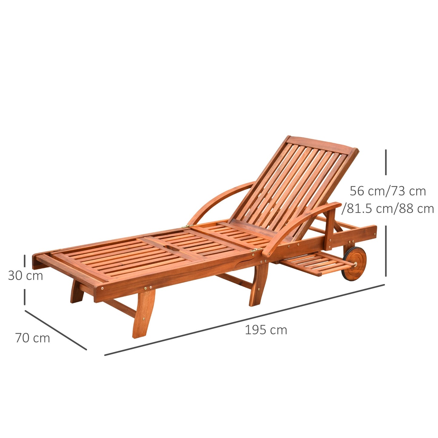 Outsunny Outdoor Garden Patio Wooden Sun Lounger Foldable Recliner Deck Chair Day Bed Furniture with Wheels