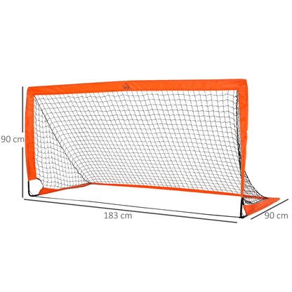 HOMCOM Set of 2 Football Goal Net 6 x 3 ft Foldable Outdoor Sport Training Teens Adults Football with Carrying Bag Orange