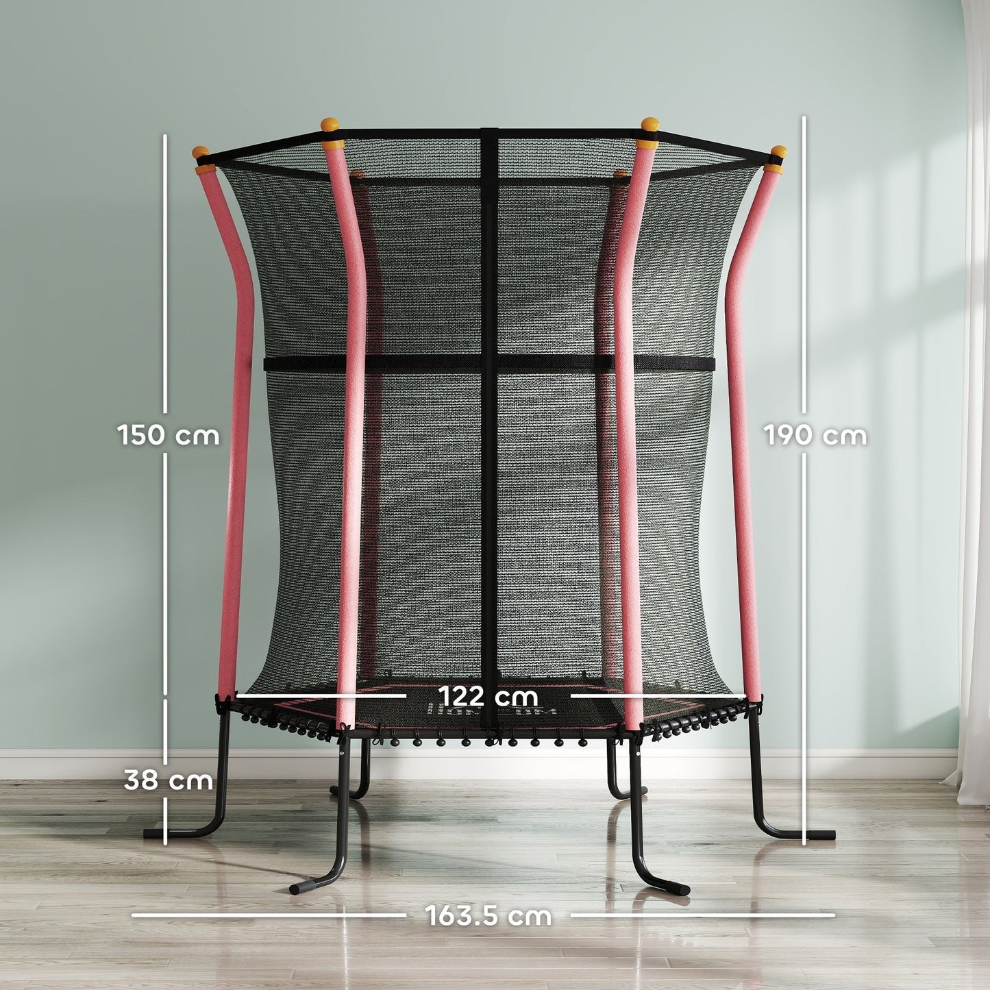 HOMCOM Kids Trampoline Mini Bouncer with Enclosure Safety Net For Ages 3-10 Years - Pink