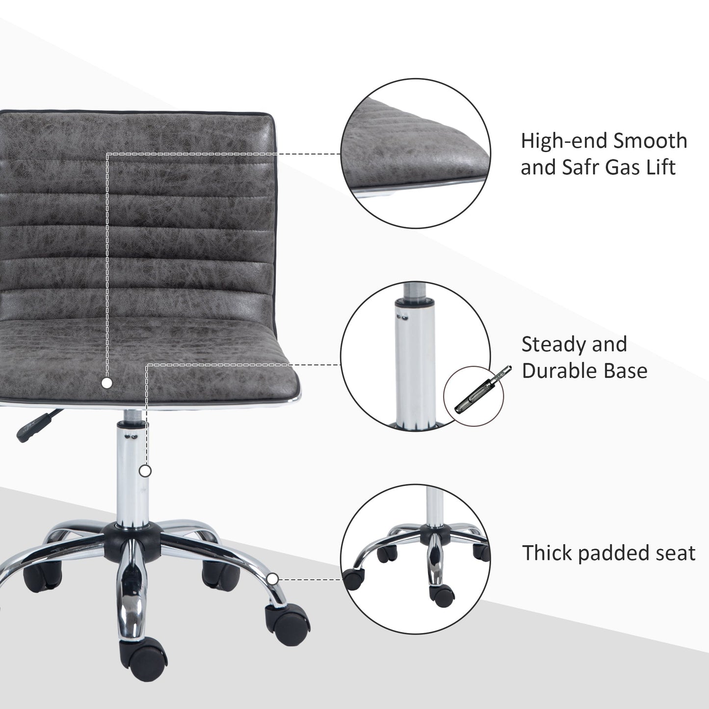 Vinsetto Adjustable Swivel Office Chair with Armless Mid-Back in Microfibre Cloth and Chrome Base - Grey