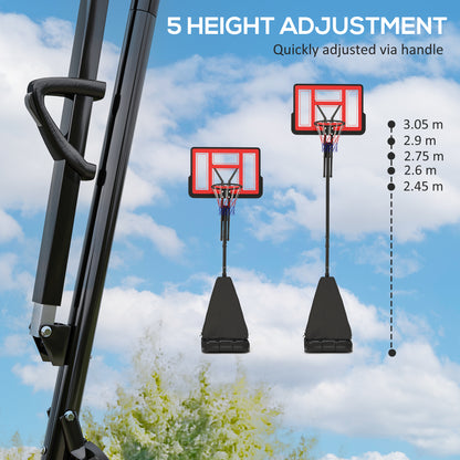 SPORTNOW 245-305cm Adjustable Basketball Hoop and Stand, with Wheels, Red