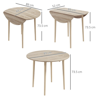 Retro Style Folding Dining Table, Round Drop Leaf Table, Space Saving Small Kitchen Table with Wood Legs for Dining Room, Natural