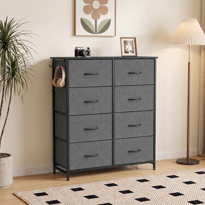 HOMCOM Chest of Drawers, Dresser for Bedroom with 8 Fabric Drawers, Tall Storage Unit w/ Side Storage Bag, Grey