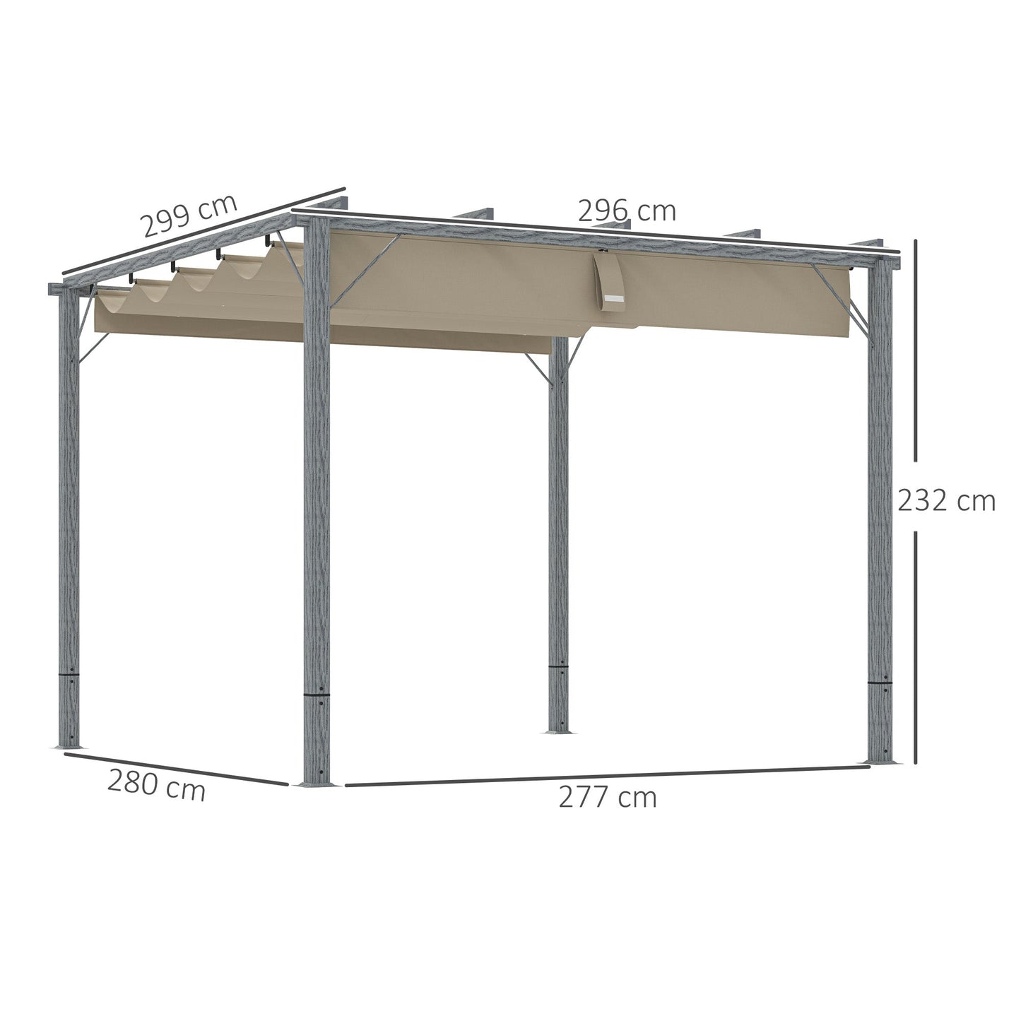 Outsunny 3 x 3 m Retractable Roof Pergola - Grey