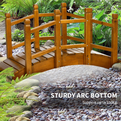 Outsunny Wooden Garden Bridge with Safety Railings, Arc Footbridge for Pond Backyard Stream, Brown