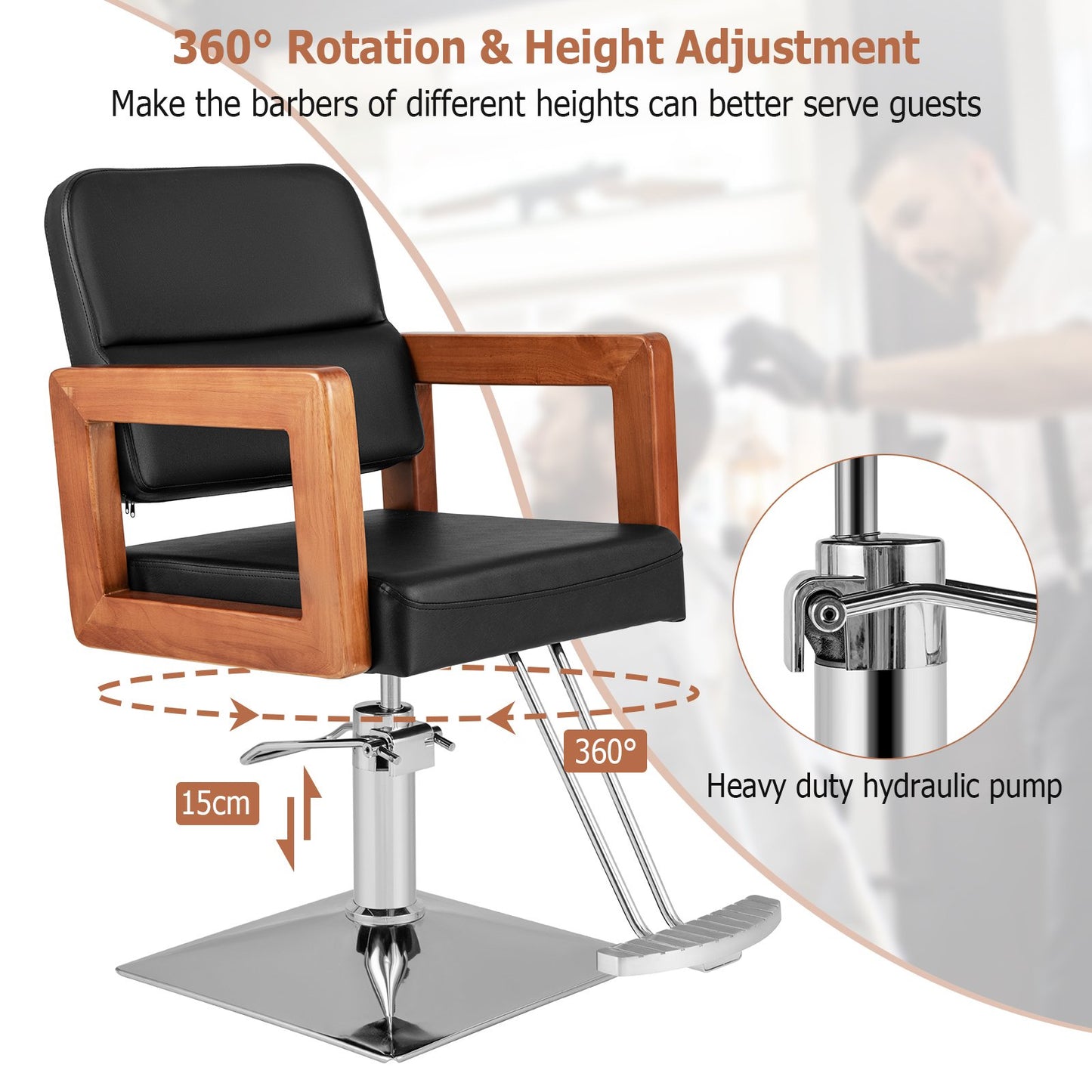 Hydraulic Barber Chair Salon Chair for Hair Stylist with 360 Degrees Swivel-Black