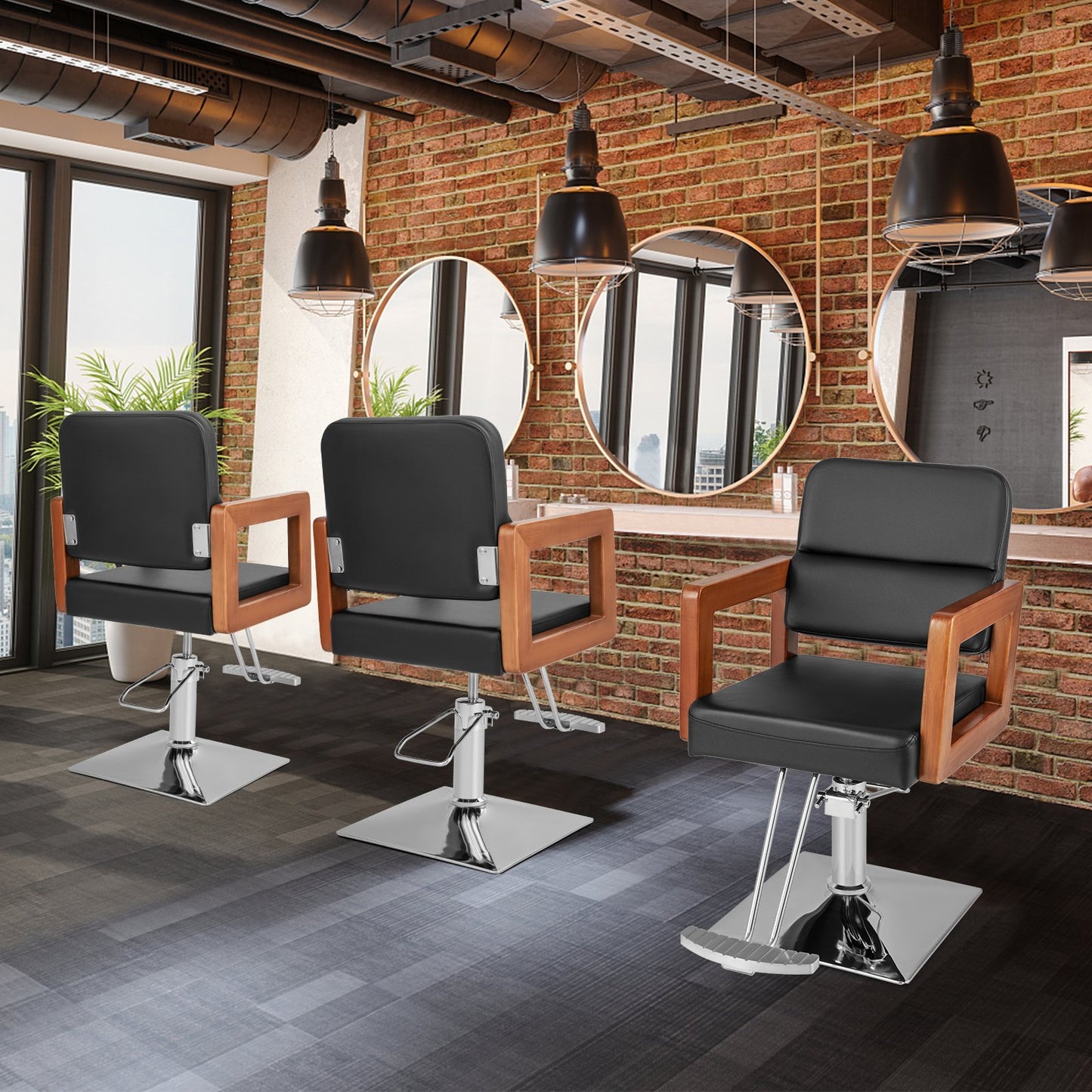 Hydraulic Barber Chair Salon Chair for Hair Stylist with 360 Degrees Swivel-Black