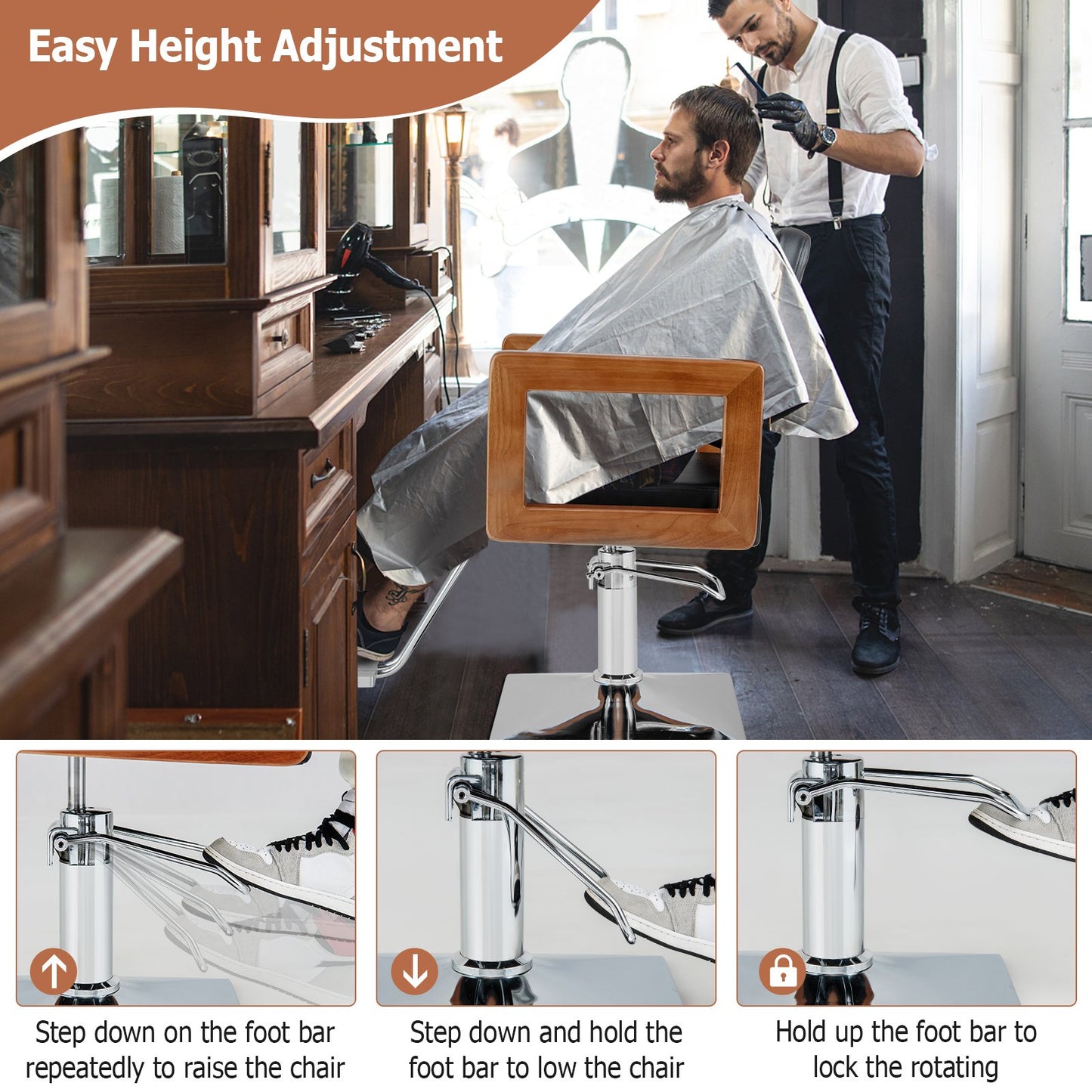 Hydraulic Barber Chair Salon Chair for Hair Stylist with 360 Degrees Swivel-Black