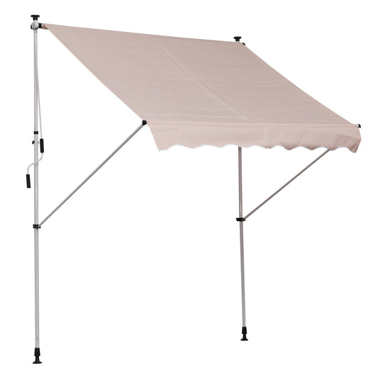 Outsunny 2 x 1.5m Garden Patio Manual Awning Canopy Sun Shade Shelter Adjustable Aluminium Frame Awning Beige